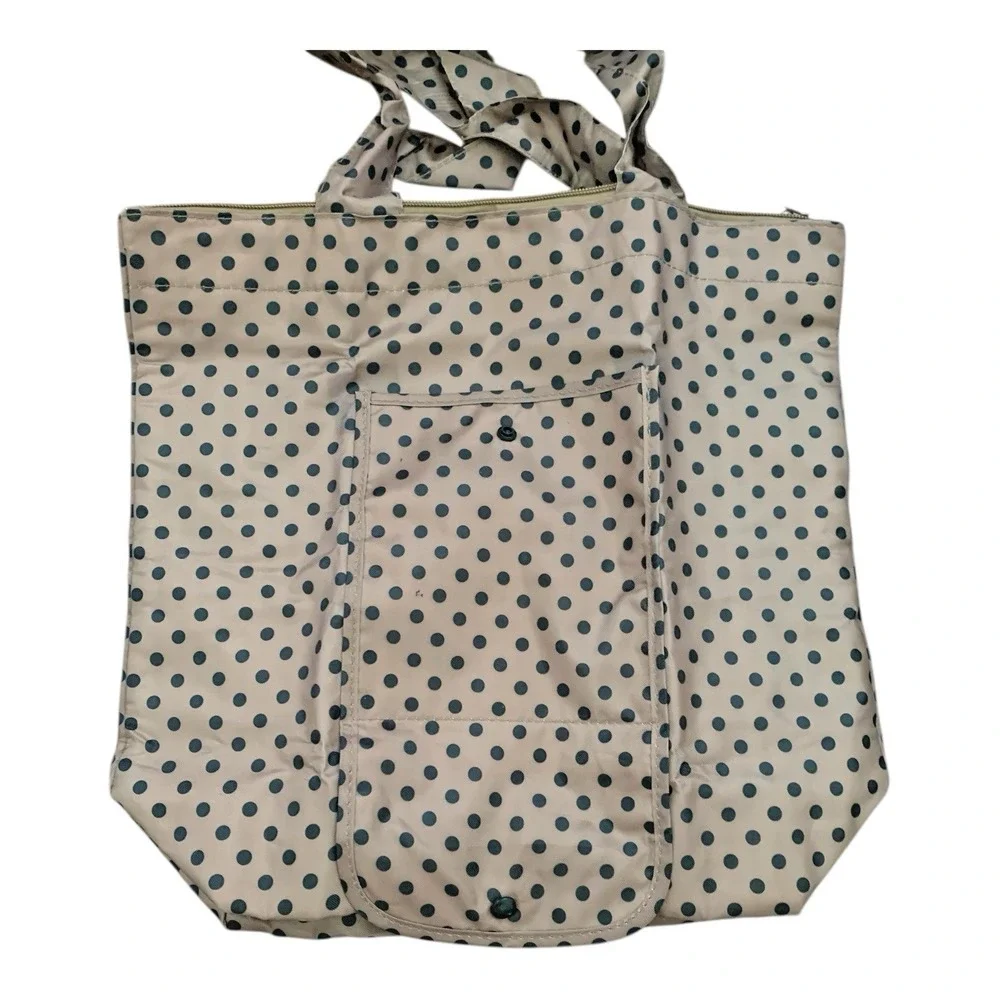 Unbranded Folding Reusable Tote Bag Set Paisley Polka‎ Dot Blue Tan 5 Piece Set
